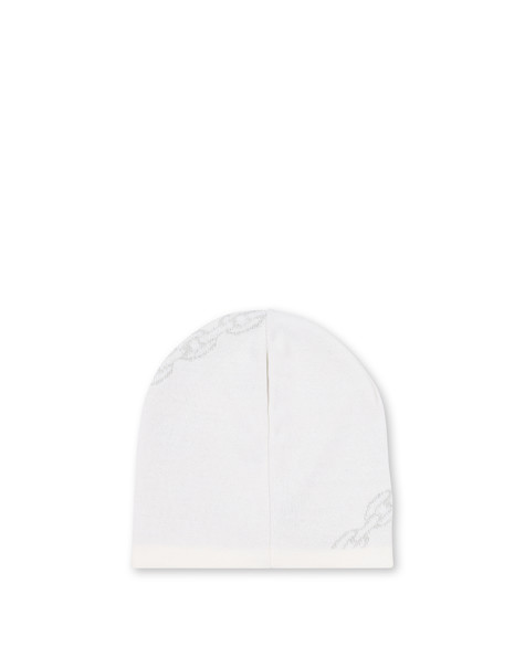 Morbido Cappello In Maglia Rasata Misto Lana Bianco