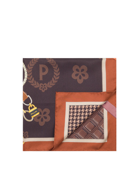 Foulard In Seta Con Stampa Macro Logo E Cinghie Marrone