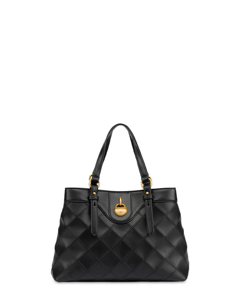 Small Double Handle Drop Bag In Matelassé (quilted) Faux Leather Black/black