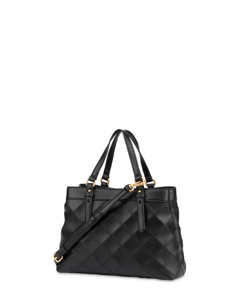 Small Double Handle Drop Bag In Matelassé (quilted) Faux Leather Black/black
