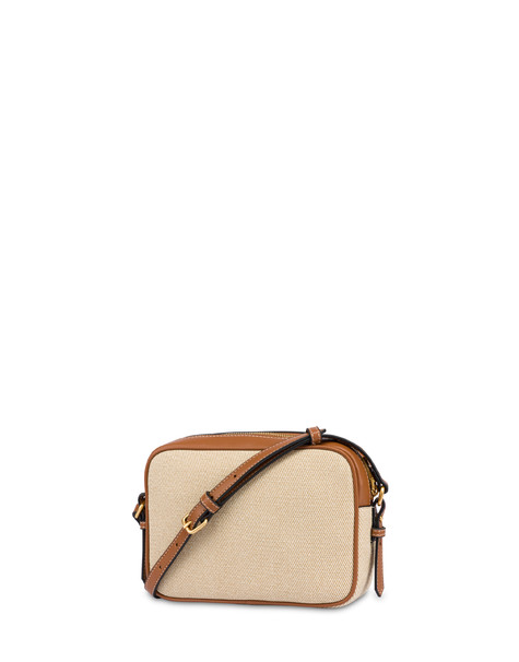 Small Crossbody Drop Bag In Canvas Beige/avorio/cuoio