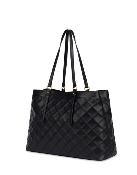 Double Handle Drop Bag In Matelassé (quilted) Faux Leather Black/black