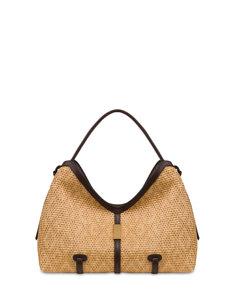 Shoulder Bag Essence In Rafia Cammello/t.moro