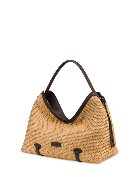 Shoulder Bag Essence In Rafia Cammello/t.moro