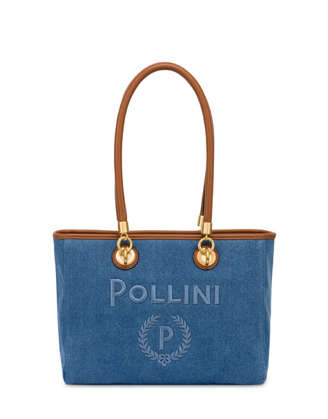 Small Tote Bag Capri In Simil Suede Blu/cuoio