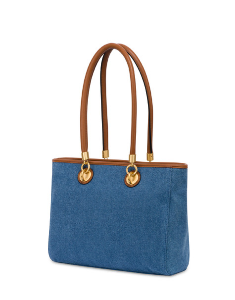 Small Tote Bag Capri In Simil Suede Blu/cuoio