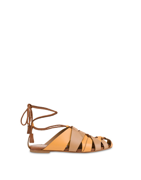 Sandalo Flat Wave In Vitello Mostarda/mocha Mousse/cuoio