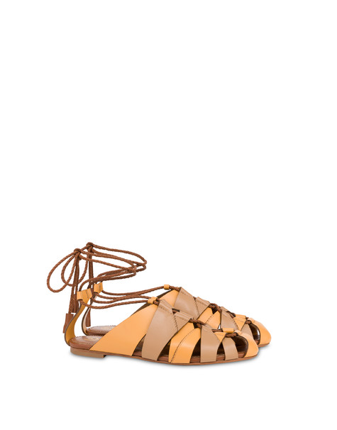 Sandalo Flat Wave In Vitello Mostarda/mocha Mousse/cuoio