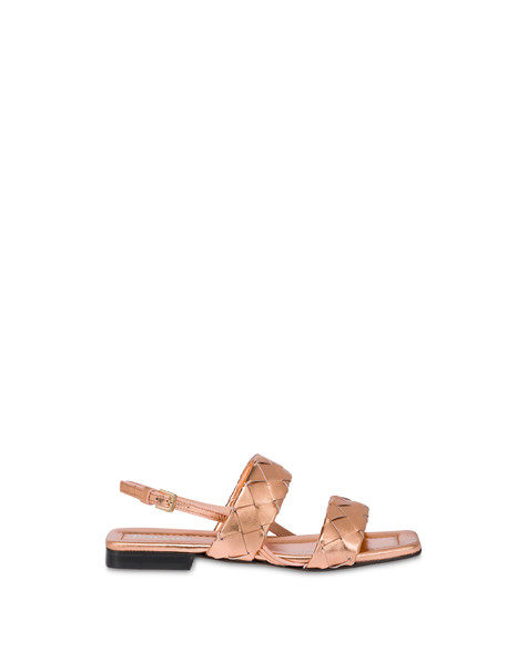 Sandalo Flat Dama In Nappa Laminata Nude