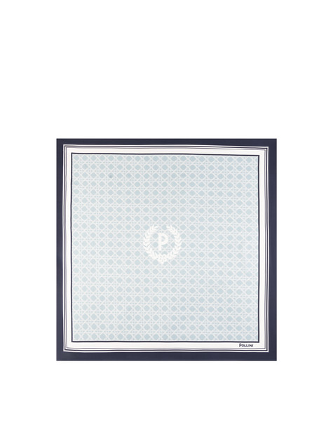 Foulard In Seta Con Stampa Geometrica E Logo Centrale Azzurro