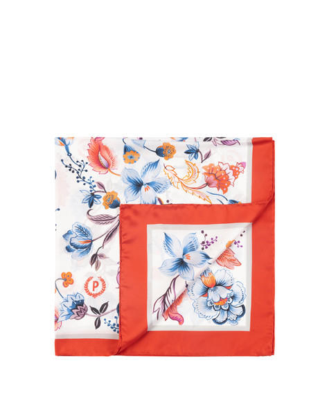 Foulard In Seta Con Stampa Floreale Su Fondo Bianco Rosso