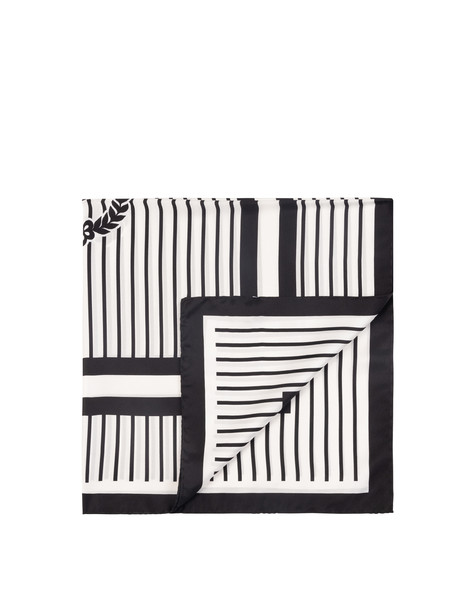 Silk Scarf With Check Print On A Vertical Striped Background Black