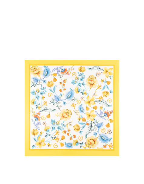 Foulard In Seta Con Stampa Floreale Su Fondo Bianco Giallo