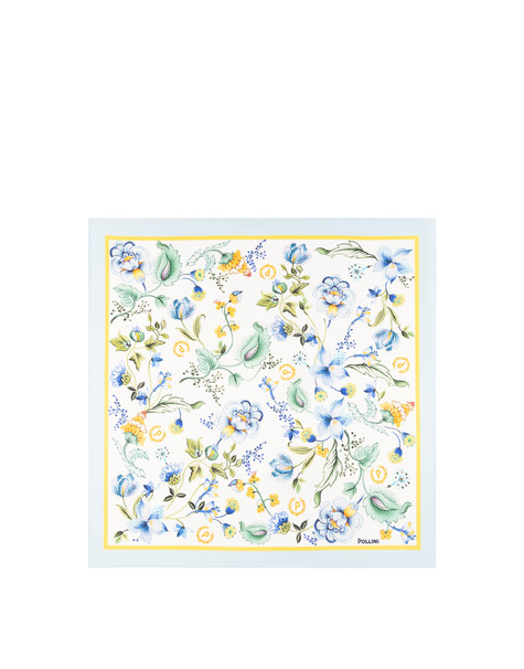Foulard In Seta Con Stampa Floreale Su Fondo Bianco Azzurro