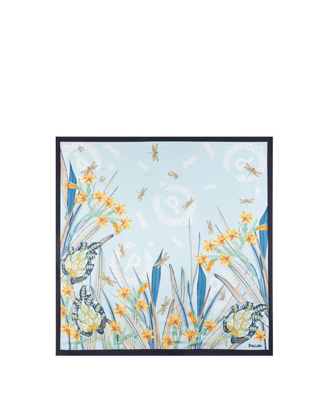 Silk Scarf With Floral Print Blue