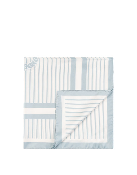 Foulard In Seta Con Stampa Quadri Su Fondo A Righe Verticali Azzurro