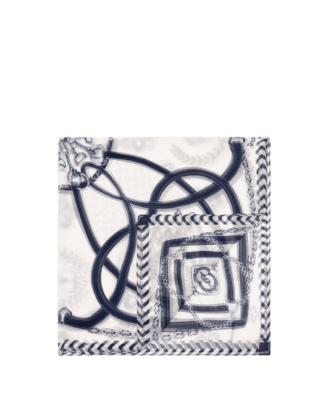 Foulard In Seta Con Stampa Geometrica Bicolore Blu
