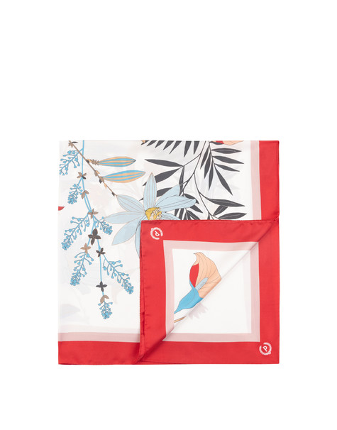 Foulard In Seta Con Stampa Di Rami Di Fiori Rosso