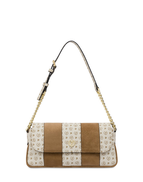 Interplay Shoulder Bag In Suede Fabric And Heritage Pvc Taupe/ivory