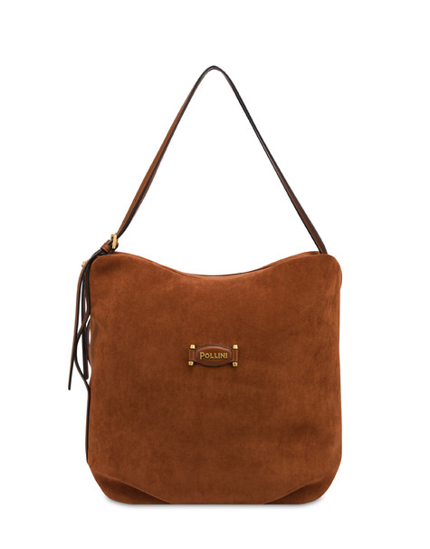 Wrap Shoulder Bag In Suede-look Fabric And Plain Pu Tan/tan