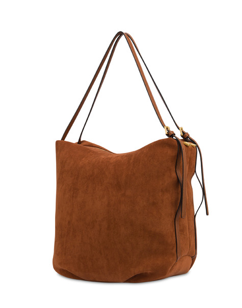 Wrap Shoulder Bag In Suede-look Fabric And Plain Pu Tan/tan