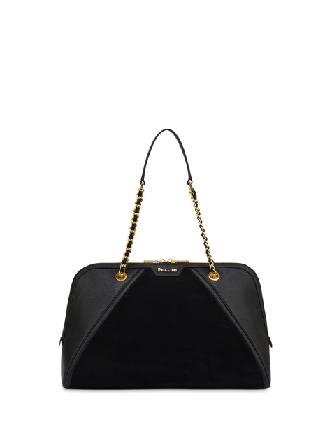 Frame Shoulder Bag In Mini Grained Pu And Fabric Suede Black/black
