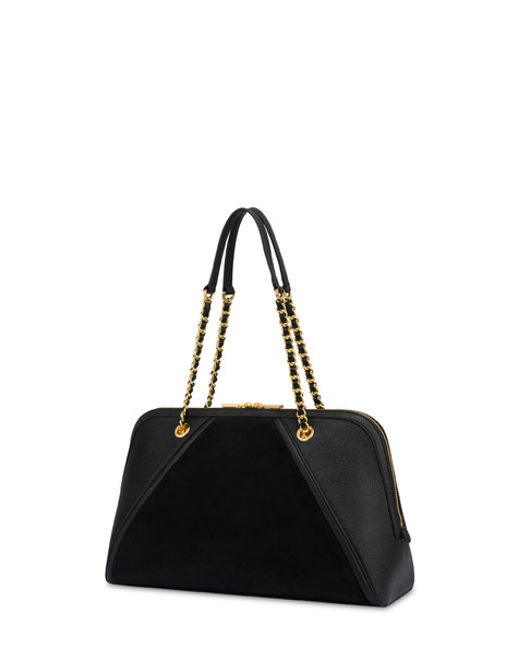 Frame Shoulder Bag In Mini Grained Pu And Fabric Suede Black/black