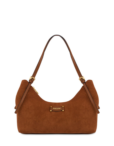 Wrap Shoulder Bag In Suede-look Fabric And Plain Pu Tan/tan