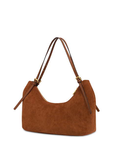 Wrap Shoulder Bag In Suede-look Fabric And Plain Pu Tan/tan