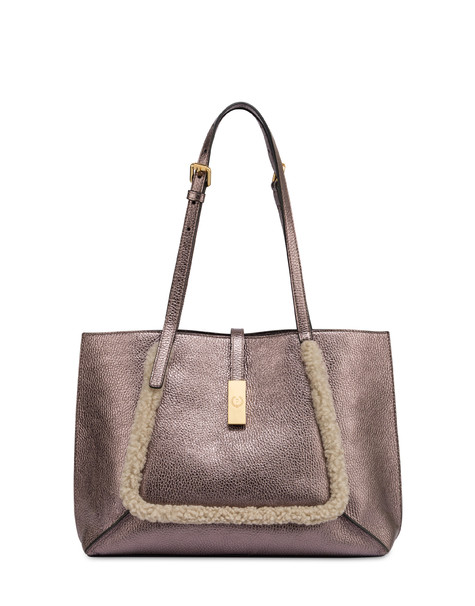Austin Small Shopping Bag In Calfskin And Sheepskin Gun/taupe