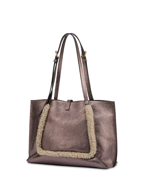 Austin Small Shopping Bag In Calfskin And Sheepskin Gun/taupe