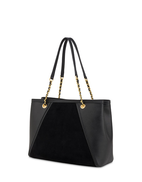 Shopping Bag Frame In Mini Grained Pu E Fabric Suede Nero/nero
