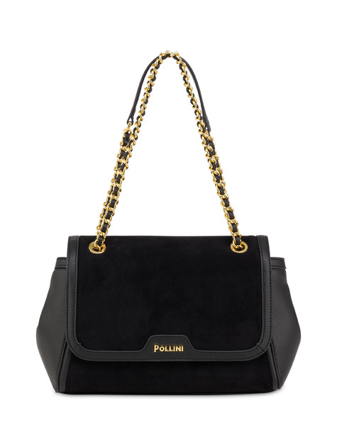 Borsa A Spalla In Mini Grained Pu E Fabric Suede Nero/nero