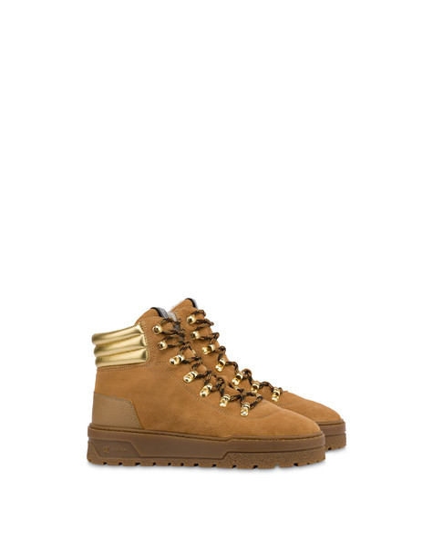 Ice Cracker Boot In Split Leather And Laminate Camel/gold/camel