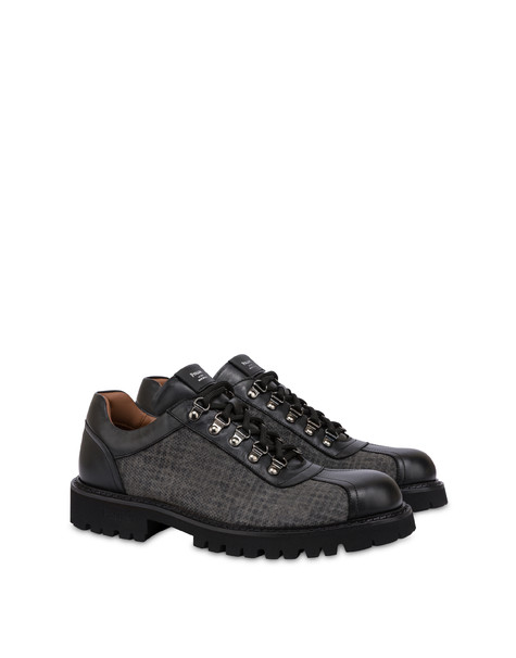 Budapest Derby In Plaid-print Leather And Calfskin Grey/black
