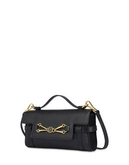 Borsa a spalla in vitello bottalato nero Giulietta Clamp Photo 2