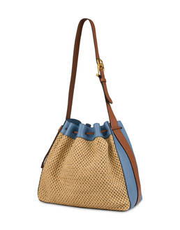 Aura bucket bag in raffia and calfskin Photo 3