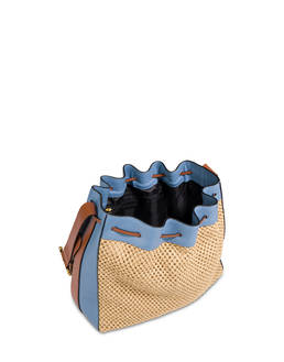 Aura bucket bag in raffia and calfskin Photo 4