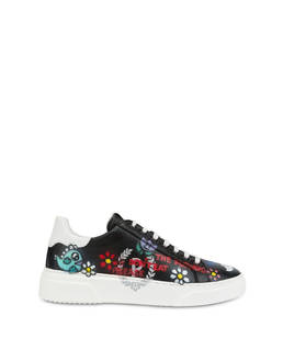 Black leather 'Please don't eat the flowers' sneakers Photo 1