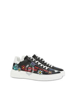 Black leather 'Please don't eat the flowers' sneakers Photo 2