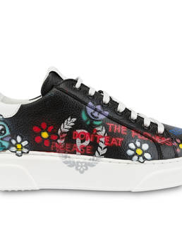 Black leather 'Please don't eat the flowers' sneakers Photo 5