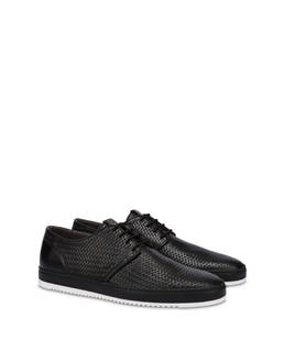 Foxing weave print calfskin derbies Photo 2