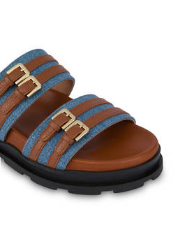 Nikki denim and calfskin slippers Photo 4