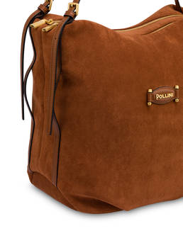 Wrap Shoulder Bag in Suede-Look Fabric and Plain PU Photo 4