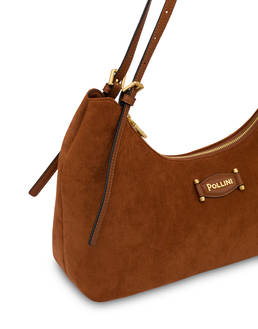 Wrap Shoulder Bag in Suede-Look Fabric and Plain PU Photo 4